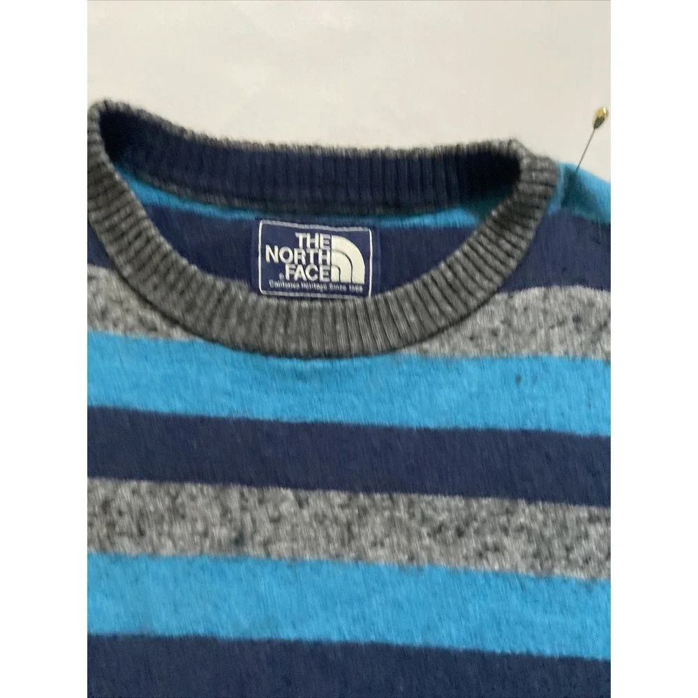 North Face Men's Crewneck Sweater Long Sleeve Size Large‎ Blue Gray Stripe